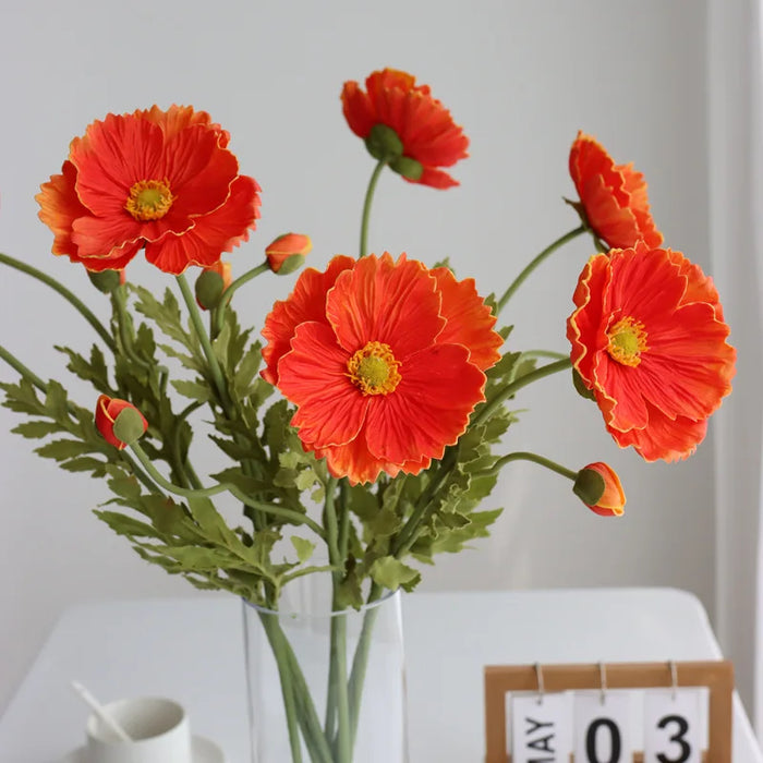 Luxury Real Touch Poppy Flower – PU Artificial Flowers with Fake Leaves for Home Decor, Weddings, and Gifts