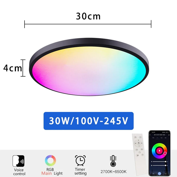 Tuya Smart Ceiling Light 30W/40W – RGB LED Light with Alexa and Google Home Voice Control, Dimmable, Music Sync, Remote Control for Bedroom, Kitchen, and Living Room