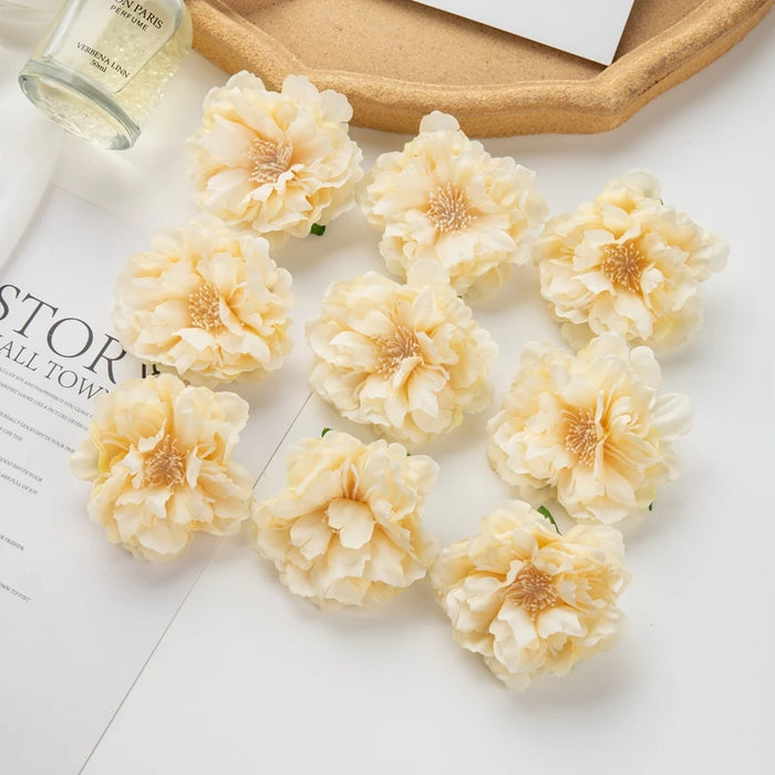 10Pcs Artificial Silk Peony Flowers – DIY Craft Fake Stamen Heads for Wedding, Home, Valentine’s Day, and Outdoor Décor