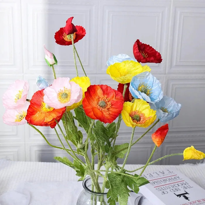 Artificial Poppy Flowers Bouquet – Silk Fake Flowers for Home Decor, Wedding, DIY Vase Accessories, and Garden Decoration