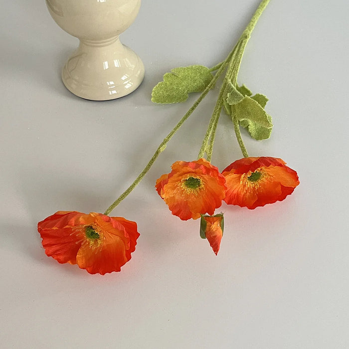 4-Head Artificial Poppy Silk Flower Bouquet – Home, Wedding, Party, and Garden Decoration