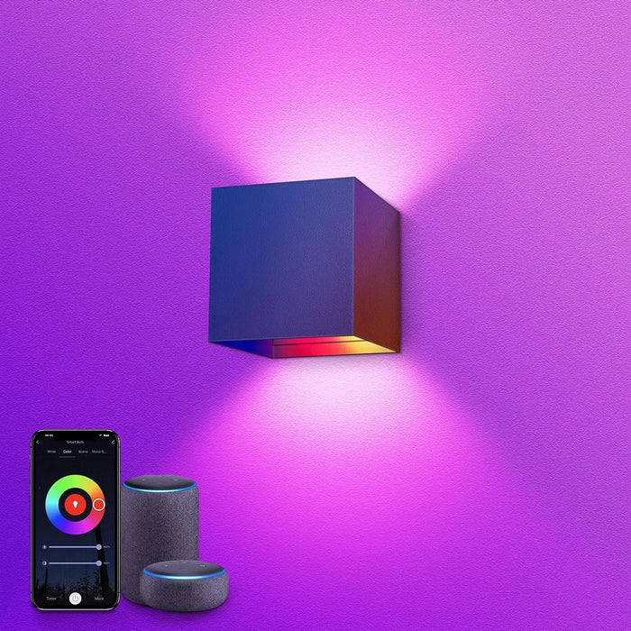 Smart LED Wall Lamp – WIFI & App Control, RGB-CW Color Changing, 2700-6500K, Adjustable Cube Design, IP65 Waterproof, Alexa & Google Compatible