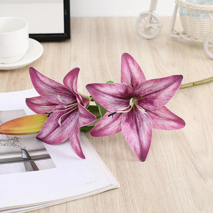 Realistic 3D Printed Lily Branch Artificial Flowers – White Fake Flowers for Wedding, Home, and Garden Decoration – Ideal for Bridal Showers and Parties