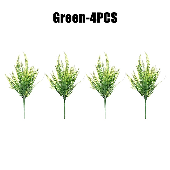 Artificial Fern Bunch with Green Leaves – Fake Plastic Plants for Home, Porch, Garden, and Outdoor Decoration