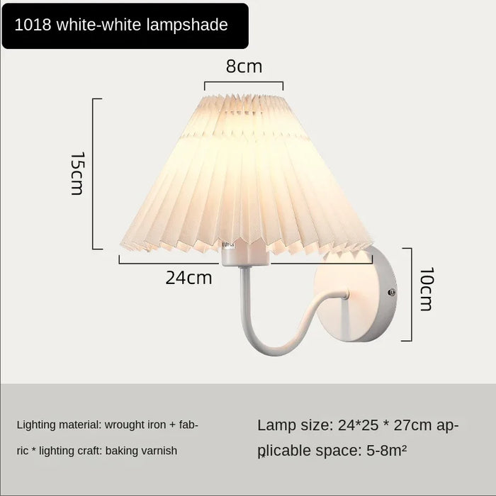 Nordic Retro Umbrella Style Wall Lamp – Pleated Fabric Shade, E27 Base, Modern Decorative Light for Bedroom, Living Room, and Corridor