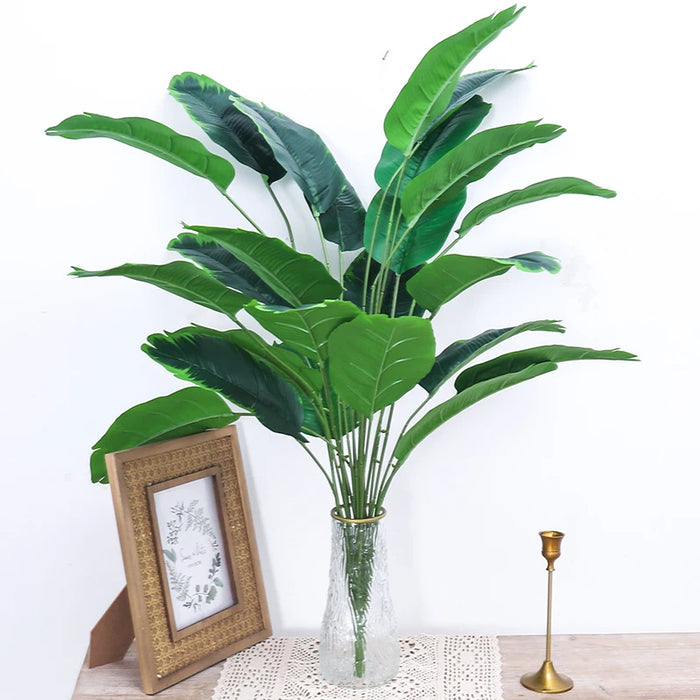 Artificial Tropical Palm Tree – 80/90CM Fake Banana Plant with Real Touch Monstera Leaves for Home and Garden Decoration