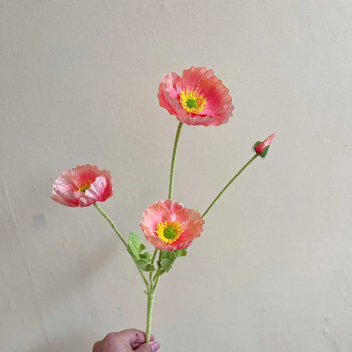 Artificial Silk Poppies Bouquet – Lifelike Fake Poppy Flowers for Wedding, Home, Party Decor – 60cm Long Branch for Table & Event Decoration