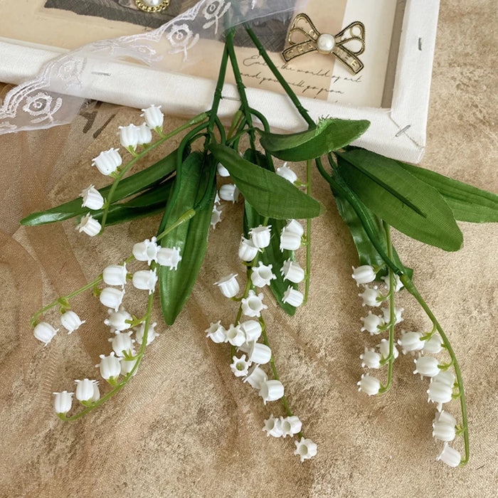 6pcs White Artificial Lily of the Valley Bouquet – Silk Flowers for Wedding, Home, and Table Centerpiece Decoration