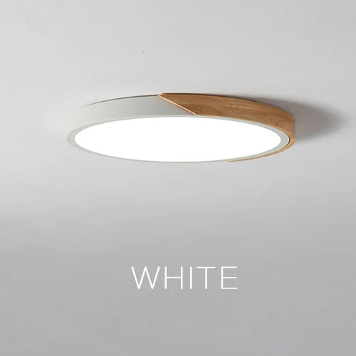 Modern LED Surface Mount Ceiling Light – Ultra-Thin Wooden Lighting Fixture with Remote Control for Living Room, Balcony, and Home Decor