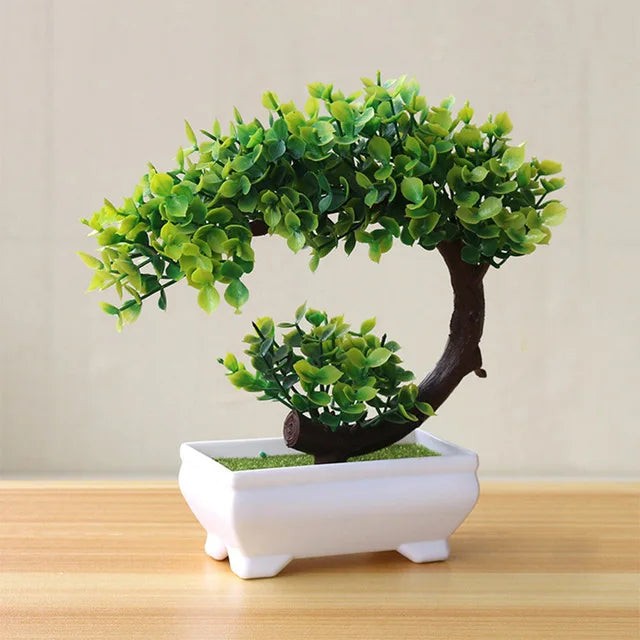 Artificial Bonsai Plants – Small Green Tree with Grass & Flower Potted Decoration for Home, Office, and Wedding Decor