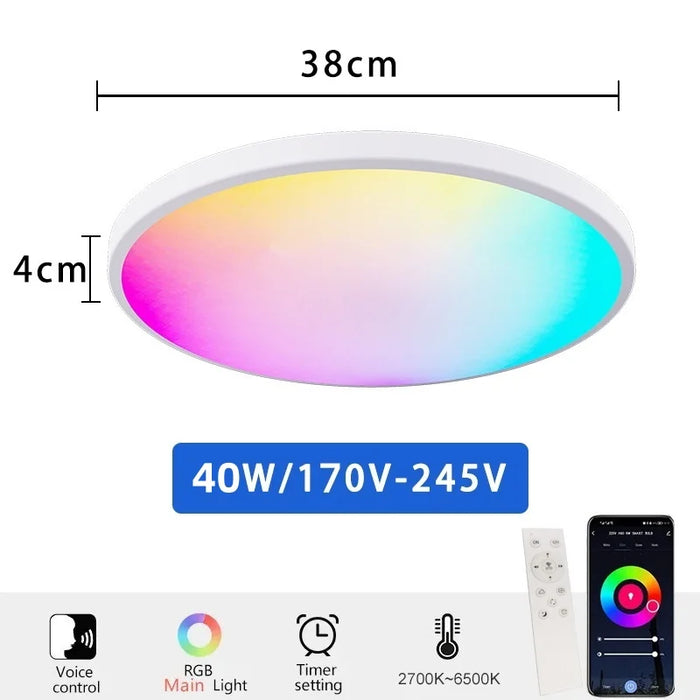 Tuya Smart Ceiling Light 30W/40W – RGB LED Light with Alexa and Google Home Voice Control, Dimmable, Music Sync, Remote Control for Bedroom, Kitchen, and Living Room