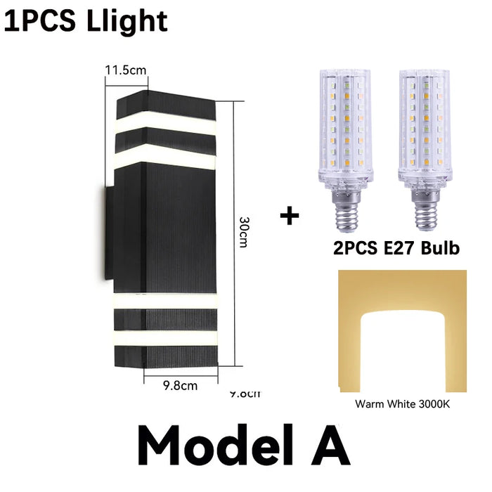 Outdoor Waterproof LED Wall Light – E27 Bulb, Up & Down Facade Lighting for Garden, Stairs, and Entrance