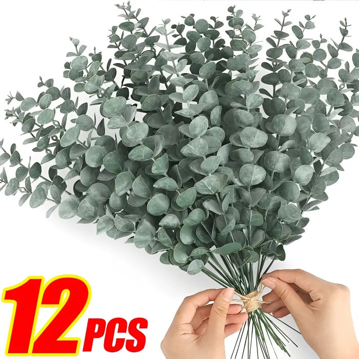 12/10PCS Eucalyptus Leaves Bunch – Artificial Faux Eucalyptus Branches for Wedding, Home Decor, DIY Projects, and Photography