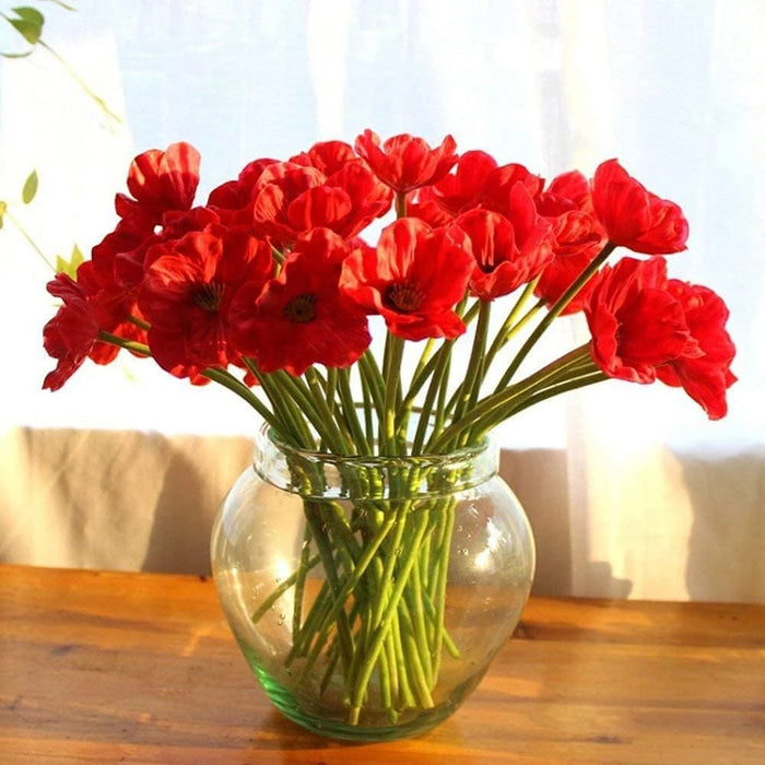 8Pcs Artificial Poppy Flowers – Faux PU Poppies with Long Stems for Wedding and Home Decor, Multicolor Greenery Plants