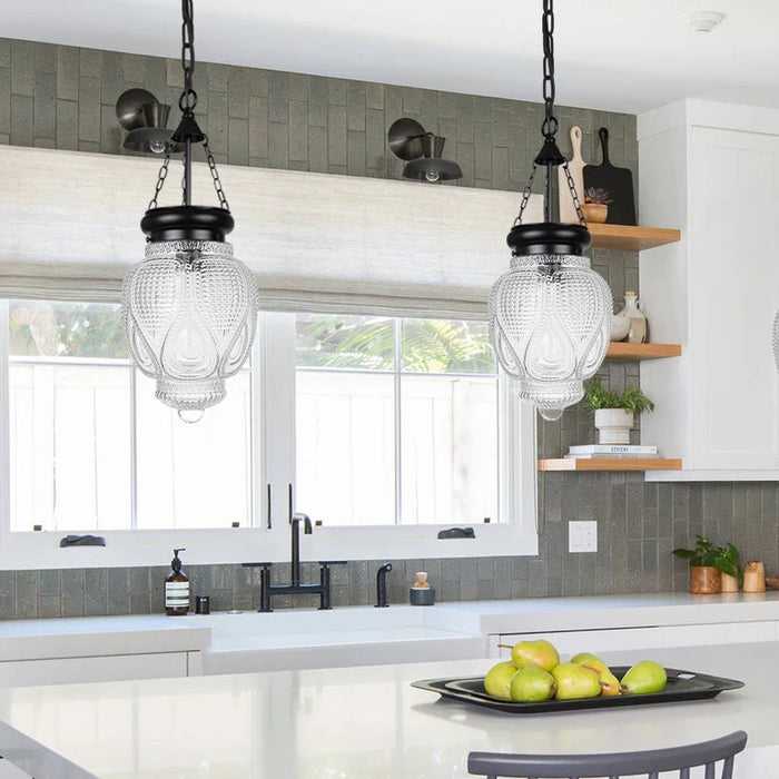 Modern Glass Pendant Light – Chain Hanging Lamp for Kitchen Island, Dining Room, and Entryway