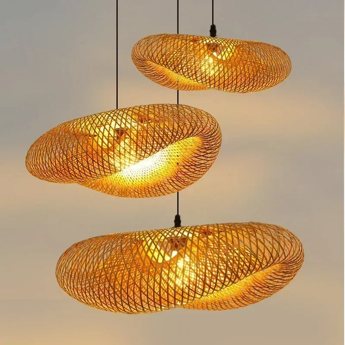 Handcrafted Bamboo Pendant Light – 40cm Rattan Woven LED Ceiling Lamp for Bedroom, Living Room, and Hotel Hall – Eco-Friendly Home Decor