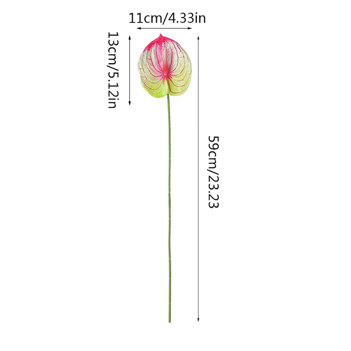 57CM Artificial Anthurium Flower – Realistic Faux Single Stem Flower for Wedding, Home, and Party Decoration