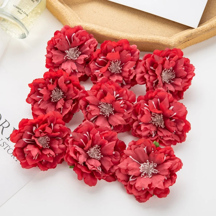 10Pcs Artificial Silk Peony Flowers – DIY Craft Fake Stamen Heads for Wedding, Home, Valentine’s Day, and Outdoor Décor