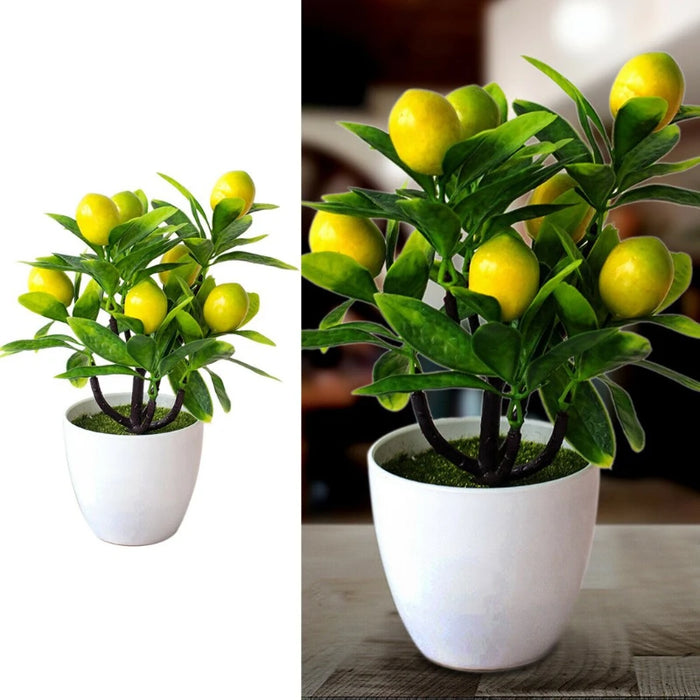 18cm Artificial Lemon Tree – Potted Fake Lemon Bonsai for Home, Living Room, and Office Decoration