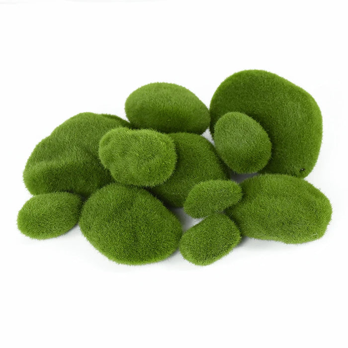 10pcs Artificial Moss Rocks – Green Fake Stones for DIY Garden Decoration & Creative Crafts