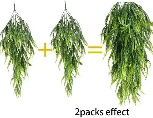2pcs Artificial Hanging Boston Fern Plants – UV Resistant Faux Greenery Vines for Indoor/Outdoor Use – 33.5 Inches Lifelike Decorative Hanging Plants for Home, Garden, and Patio Décor