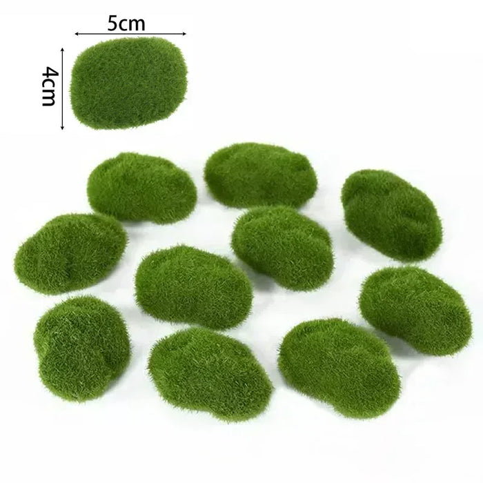 100PCS Green Moss Stones – Artificial Moss Rocks for Garden Crafting, DIY Micro Landscape Decor, Simulation Plants