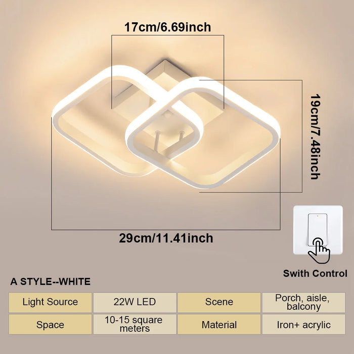 Modern LED Aisle Ceiling Light – 2-Ring Surface-Mounted Lighting Fixture for Hallway, Balcony, and Indoor Spaces