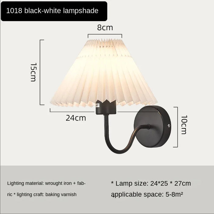 Nordic Retro Umbrella Style Wall Lamp – Pleated Fabric Shade, E27 Base, Modern Decorative Light for Bedroom, Living Room, and Corridor