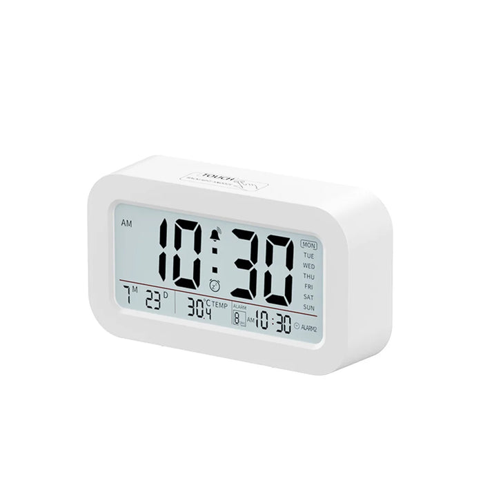 Battery Powered LCD Alarm Clock with Temperature, Date, Week & 3 Alarms – Backlight, Snooze & Night Vision Function – 12/24H Digital Clock