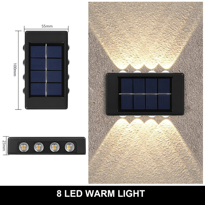 Outdoor Solar Wall Lamp – 4/6/12/16 LED Waterproof Up and Down Luminous Lighting for Garden, Street, and Balcony Decor