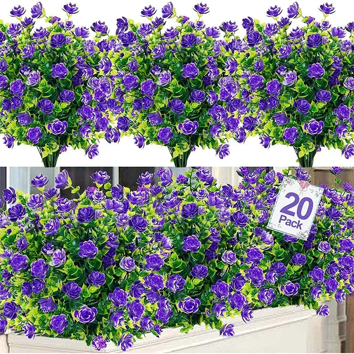 20 Bundles UV Resistant Outdoor Artificial Flowers – Faux Plastic Flowers for Home, Garden, and Wedding Décor