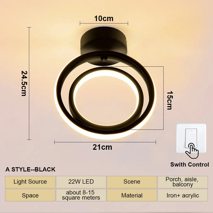 Modern LED Aisle Ceiling Light – 2-Ring Surface-Mounted Lighting Fixture for Hallway, Balcony, and Indoor Spaces