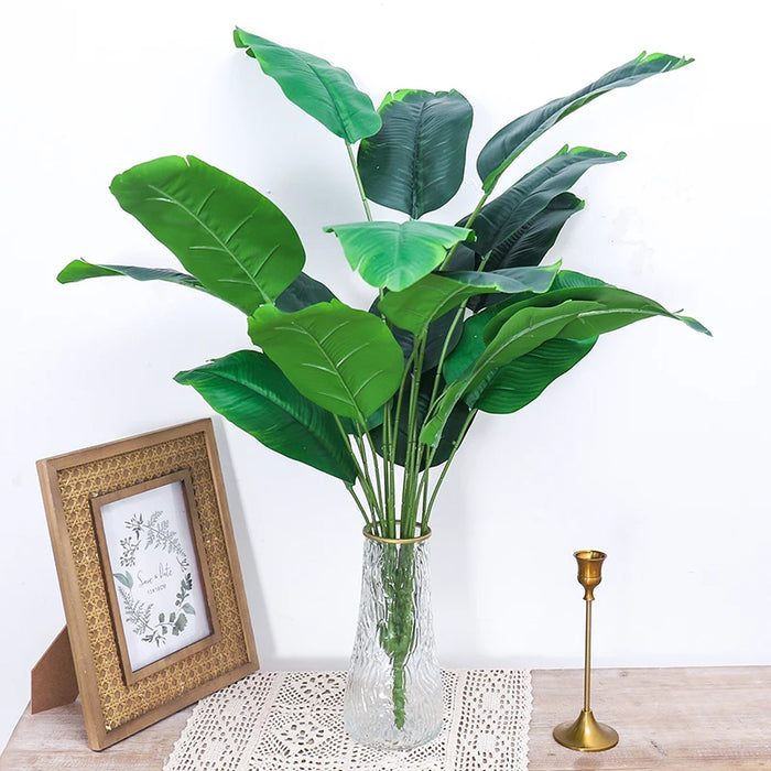 Artificial Tropical Palm Tree – 80/90CM Fake Banana Plant with Real Touch Monstera Leaves for Home and Garden Decoration