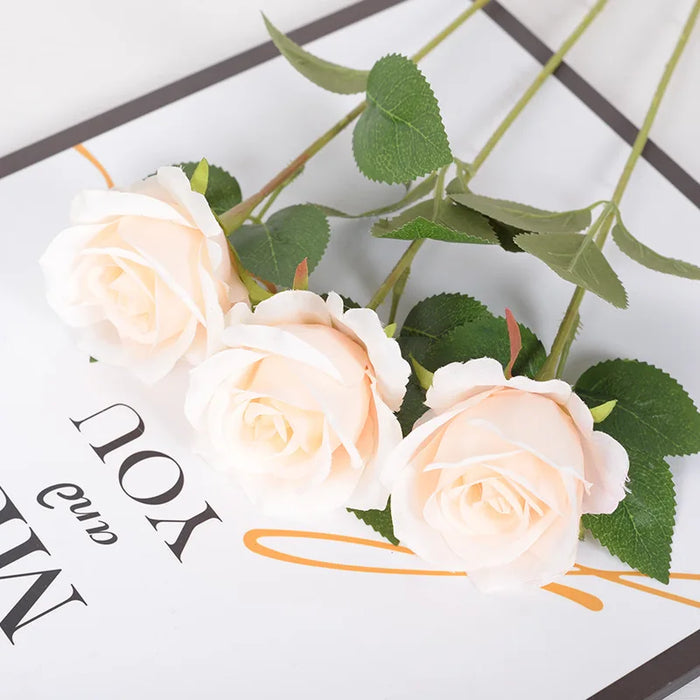 5pcs Faux Rose Silk Flower Bouquet – Long Branches, Wedding & Home Room Table Centerpiece, Fake Plant Wreath Accessories
