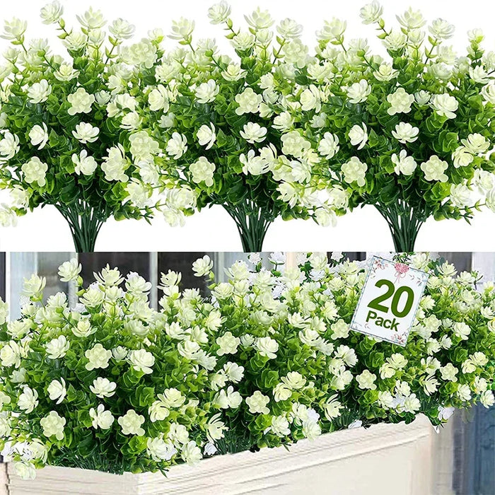20 Bundles UV Resistant Outdoor Artificial Flowers – Faux Plastic Flowers for Home, Garden, and Wedding Décor