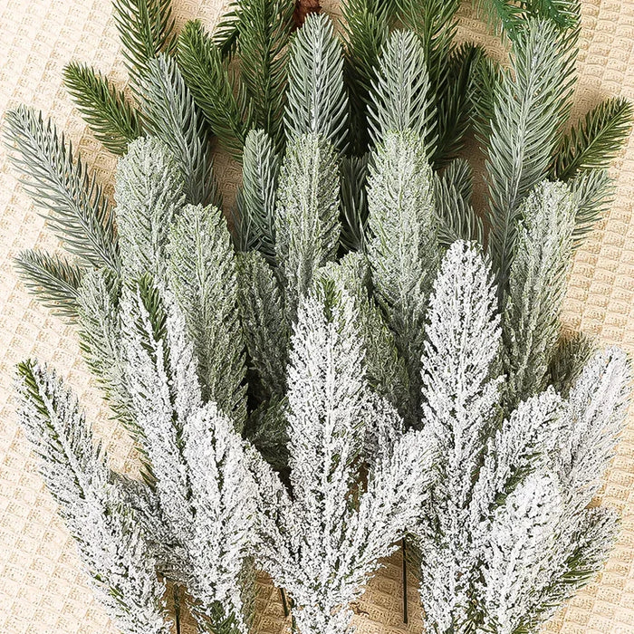 Wholesale Artificial Pine Needle Branches – Snow Frosted Green Fake Plants for DIY Christmas Wreath, Garland, and Home Decor