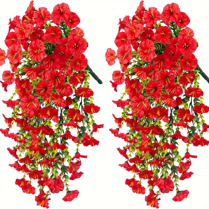 2pcs UV-Resistant Artificial Morning Glory & Eucalyptus Hanging Flower Decor – Perfect for Garden, Home, Weddings & Outdoor Events