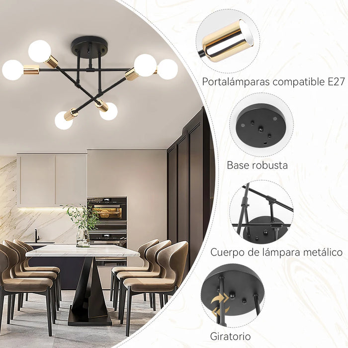 Modern LED Ceiling Chandelier – 6-Light Hanging Pendant Lamp for Living Room, Dining Room, and Kitchen