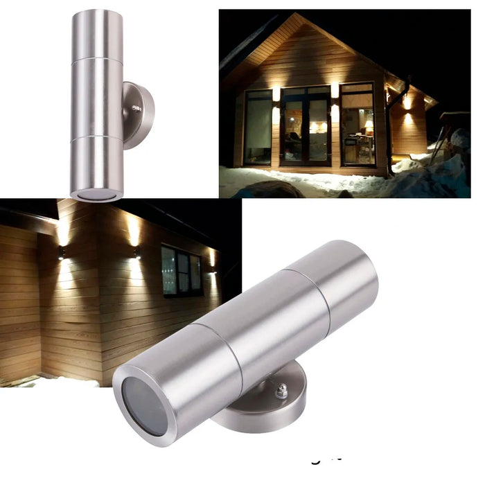 Modern Stainless Steel LED Wall Lamp – IP65 Waterproof Up and Down Outdoor Light for Porch, Garden, Corner, or Bedroom (10W, GU10, Warm/White Light)
