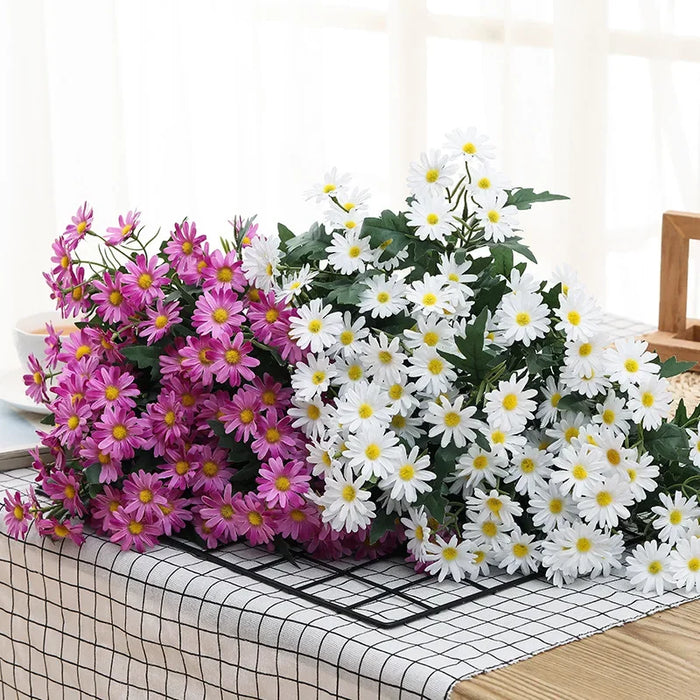 9-Head Korean Small Daisy Artificial Flower Bouquets – Silk Chrysanthemum Wedding Decoration Fake Flowers for Home and Event Decor