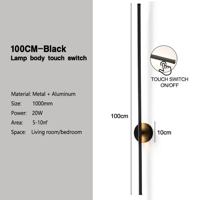 Black Dimmable LED Wall Lamp with Touch Switch – 360° Rotatable Wall Sconce for Bedroom, Living Room, and Indoor Spaces