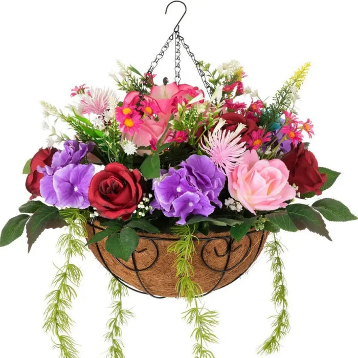 Artificial Hanging Flower Basket – 30cm Garden Decoration with Coconut Liner for Balcony, Patio, and Home Décor