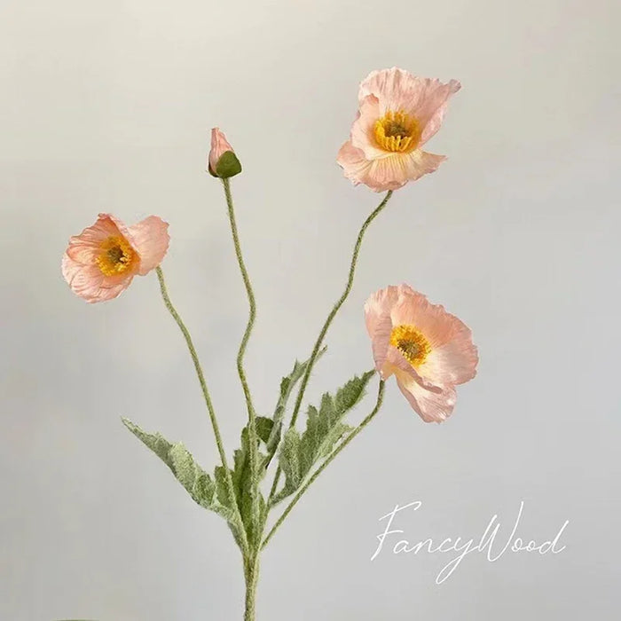 Artificial Silk Poppies Bouquet – Lifelike Fake Poppy Flowers for Wedding, Home, Party Decor – 60cm Long Branch for Table & Event Decoration
