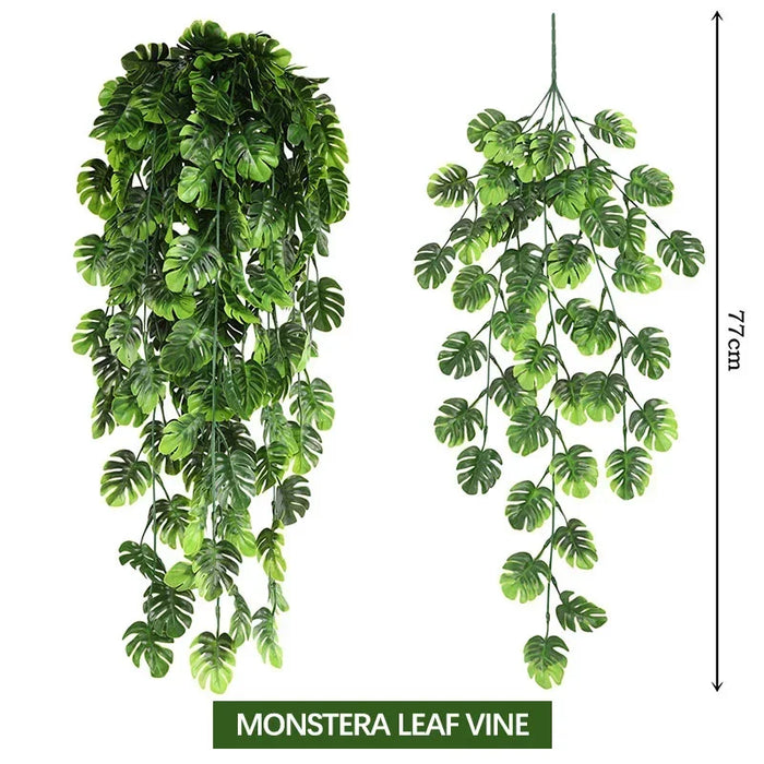 Artificial Monstera Leaf Vine Garland – Green Hanging Plants for Wall Decor, Home, Garden, Wedding, and Party Decoration – Faux Monstera Vine for Indoor and Outdoor Spaces