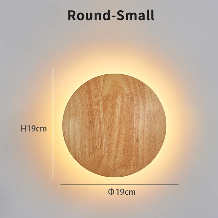 Nordic Round LED Wooden Wall Lamp – Modern Wall-Mounted Light for Bedroom, Stairway, and Foyer