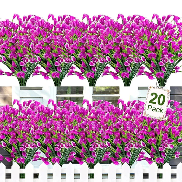 20 Bundles UV Resistant Outdoor Artificial Flowers – Faux Plastic Flowers for Home, Garden, and Wedding Décor