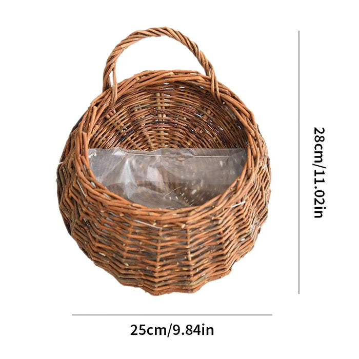 Handmade Wicker Rattan Hanging Planter Basket – Wall-Mounted Flower Pot for Balcony, Garden, and Home Décor