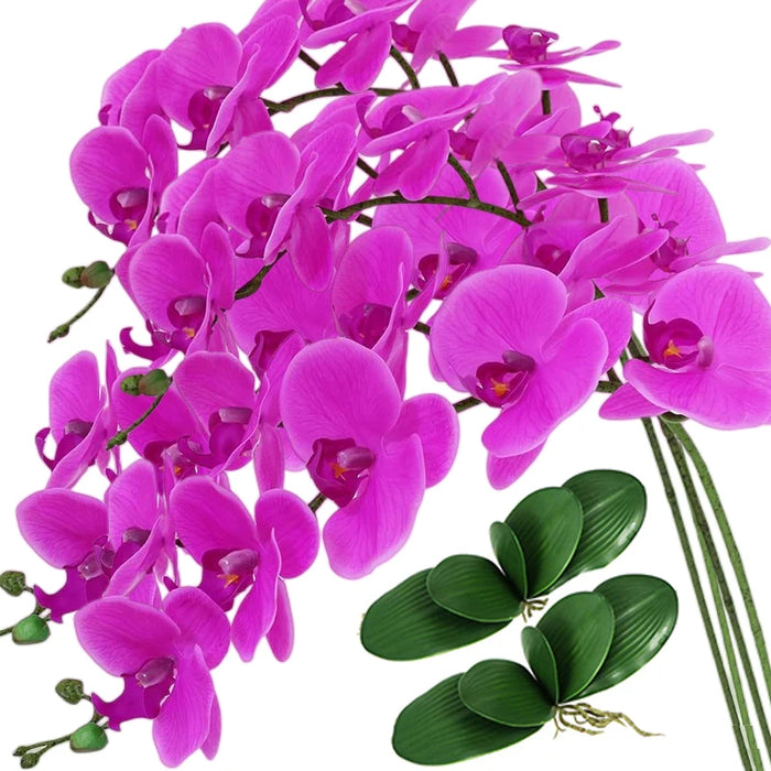 9-Head Butterfly Orchid Artificial Flowers - 38” Latex Phalaenopsis Bouquet for Wedding, Party, and Home Decoration