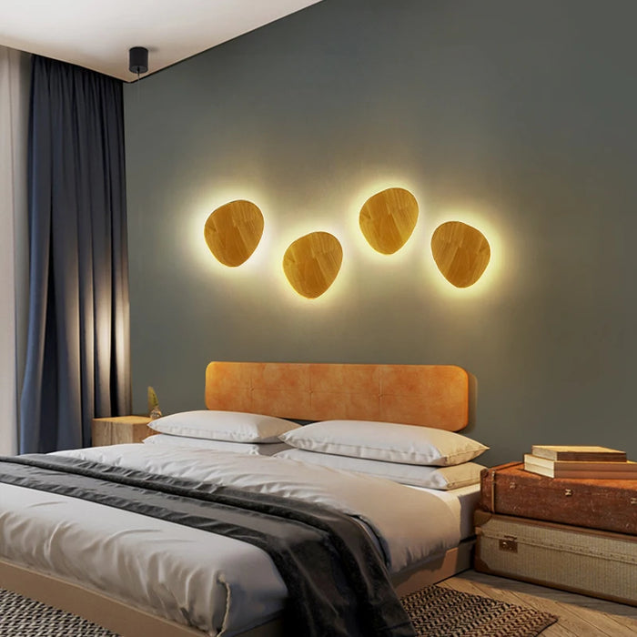 Nordic Round LED Wooden Wall Lamp – Modern Wall-Mounted Light for Bedroom, Stairway, and Foyer