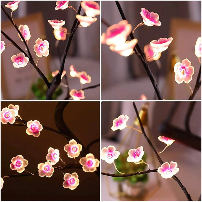 Cherry Blossom Bonsai Tree LED Night Light – USB/Battery Powered Touch Switch Desk Lamp for Home, Office, and Holiday Decoration